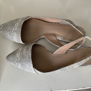 Tory Burch Leather Snakeskin Print Slingback Flats size 8.5 M